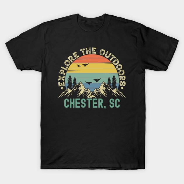 Chester, South Carolina - Explore The Outdoors - Chester, SC Colorful Vintage Sunset T-Shirt by Feel Good Clothing Co.